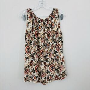 Loft Outlet White And Red Sleeveless Floral Blouse Women’s Size L